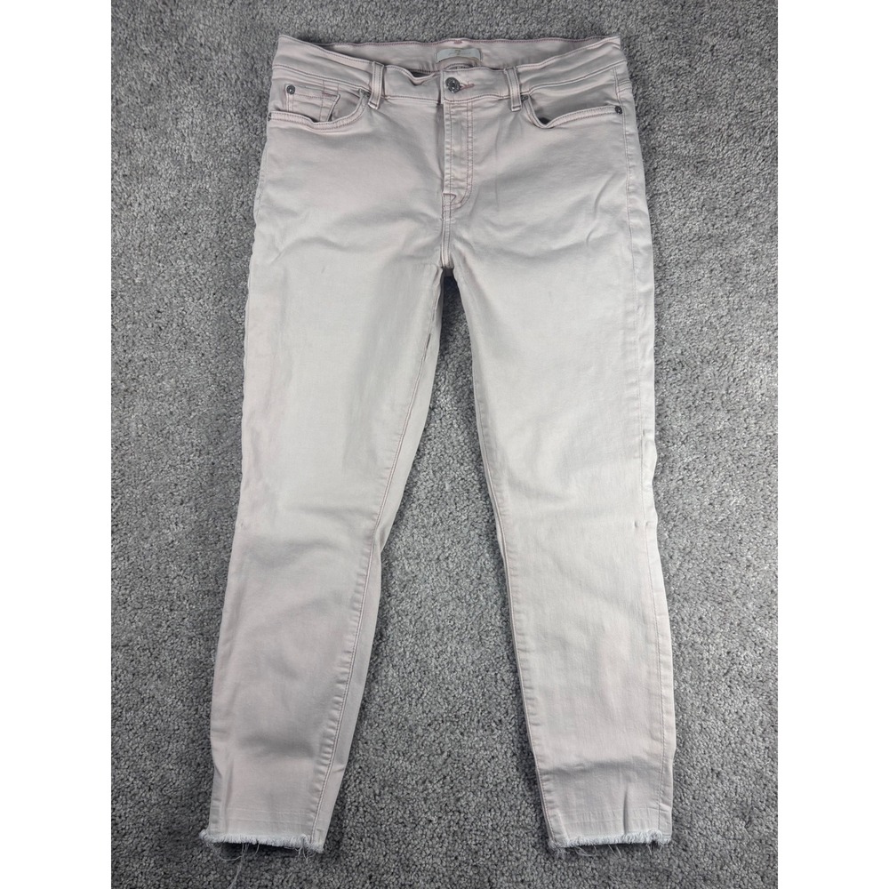 7 For All Mankind Womens Jeans Pink Crop Straight Leg Frayed Hem Size 31 (READ)‎